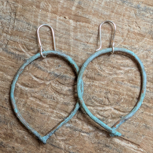 Copper Hoops - Green Patina