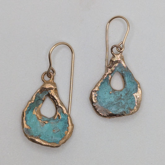 Oyster Earrings - Small Bronze Verdigris